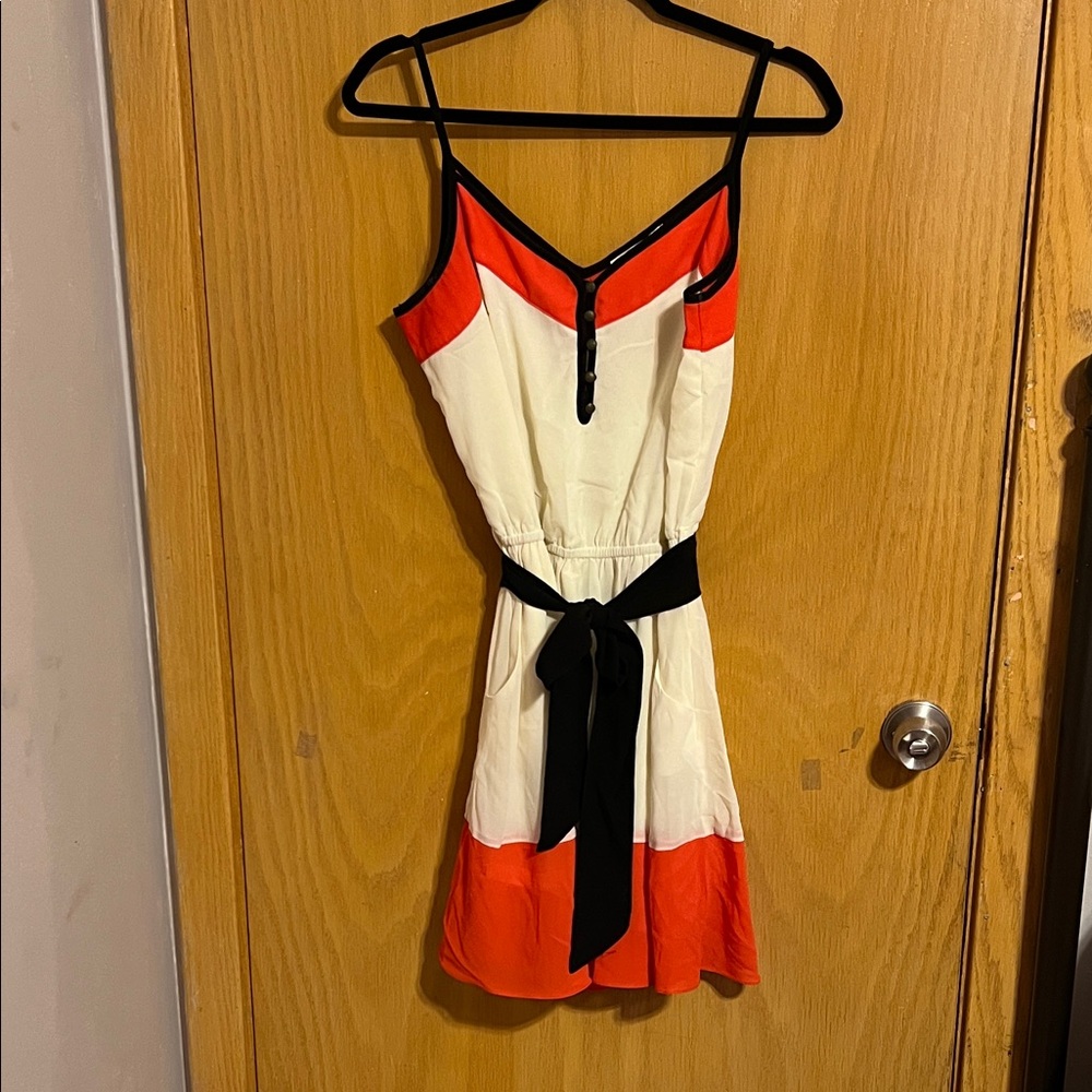 Double Zero Red and White Mini Dress with Black Bow